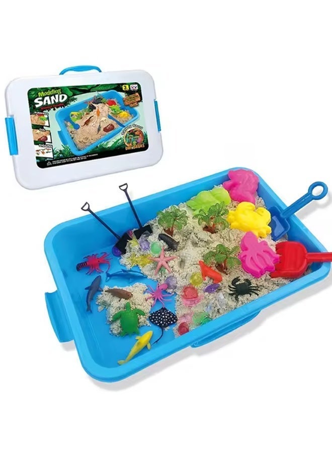 حسم مجموعة ألعاب رمل البحر الفنية، صندوق رمل للأطفال الصغار مع رمل للعب، مجموعة من الديناصورات وألعاب حيوانات البحر، قوالب قلاع، صندوق رمل حسي بغطاء للأولاد والبنات من عمر 3 إلى 9 سنوات - Image 2